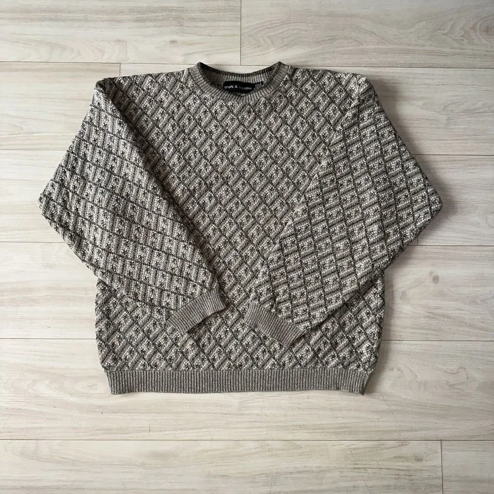 VTG Croft & Barrow Sweater Sz L Knit 3D Textured Multicolor Granda Style 90s‎